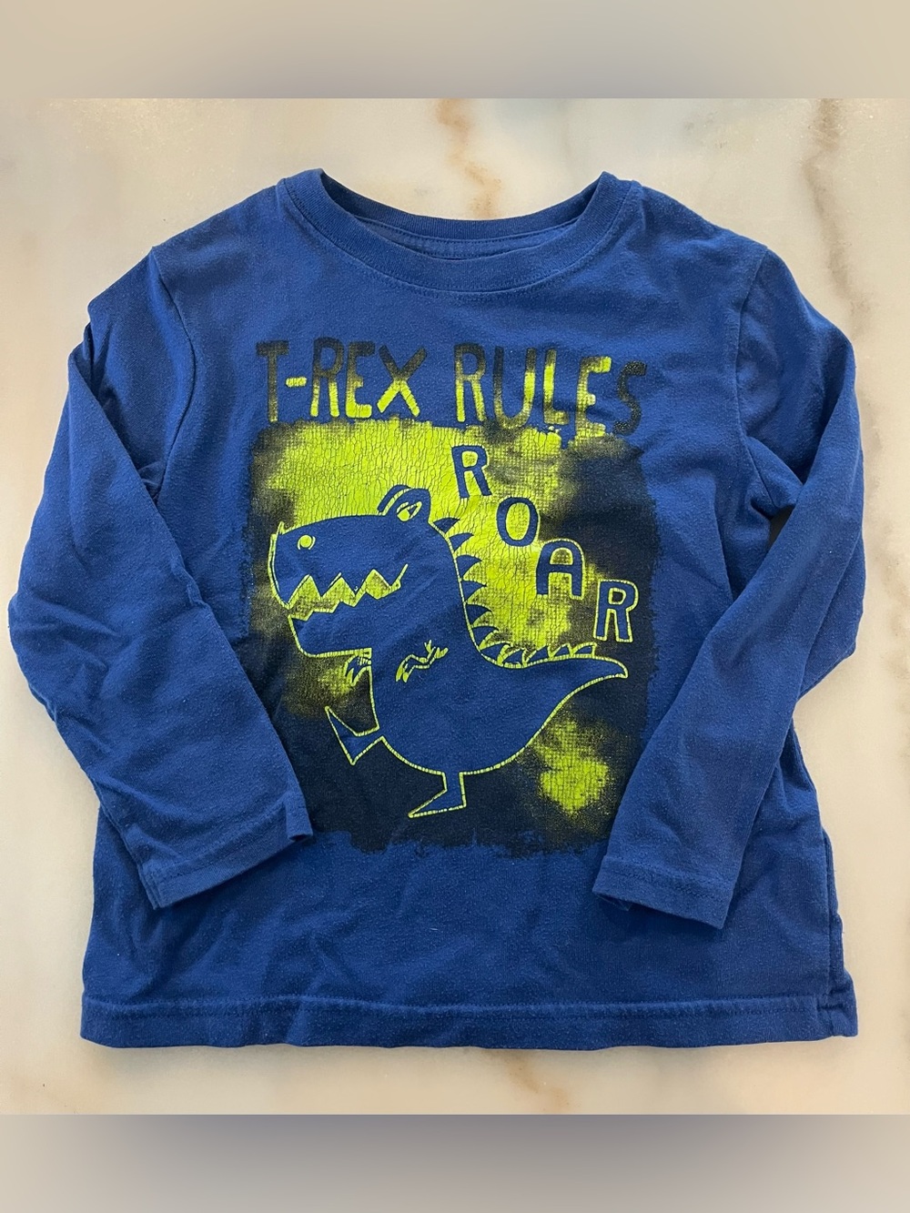 Boys Royal Blue T-Rex Graphic Long Sleeve Tee